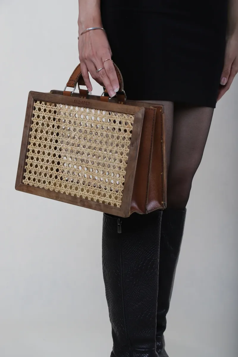 Straw bag worn