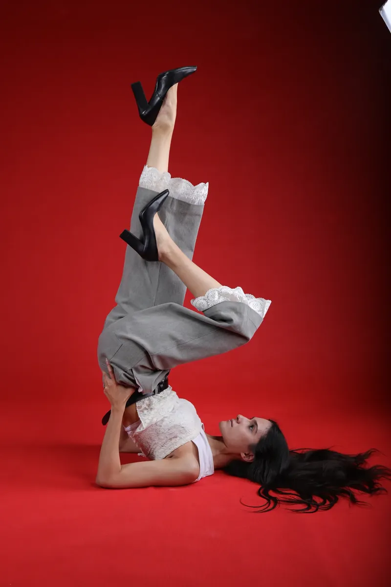 Ash lace pants, studio pose